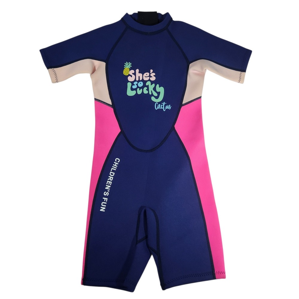 Dive & Sail Kids Sz 8/XXL 2mm  Shorty Wetsuit Blue Pink She's So Lucky‎ Cactus
